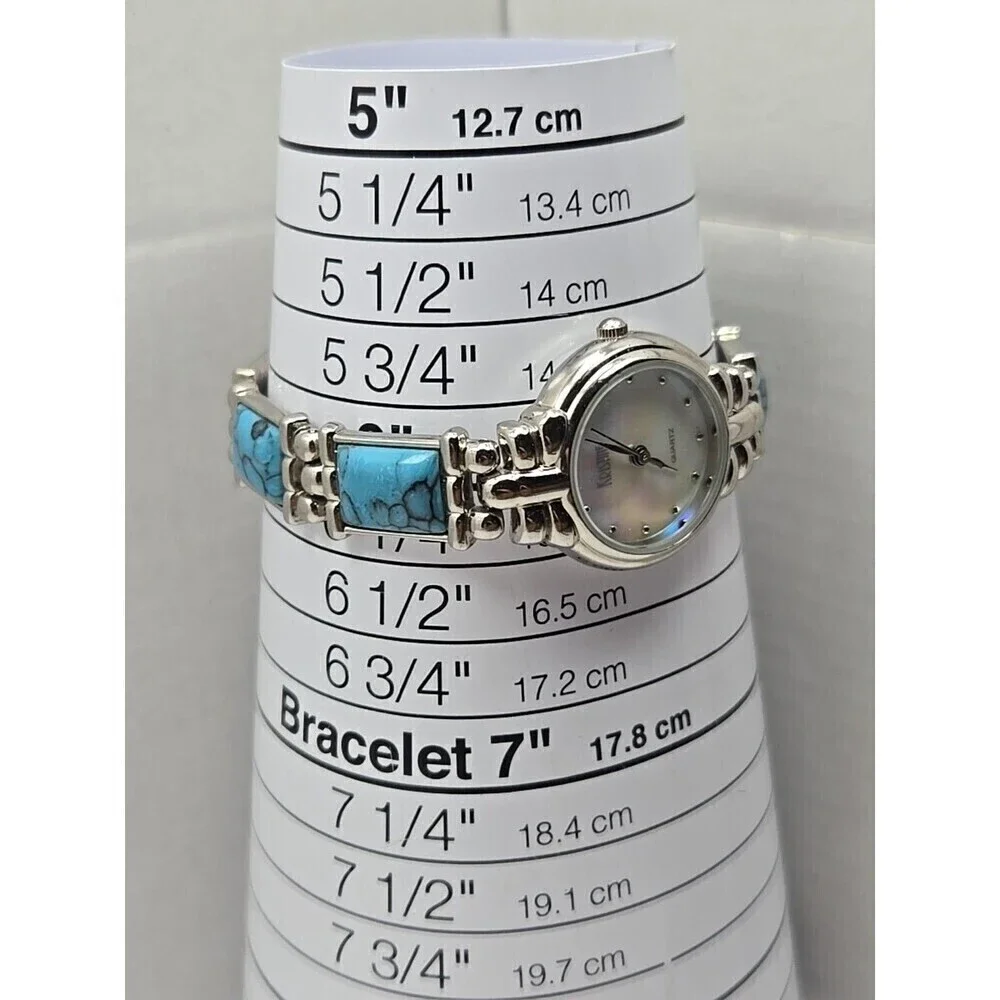 Womens Kristine Silver Tone Faux Turquoise Link Bracelet Watch New Battery Boho